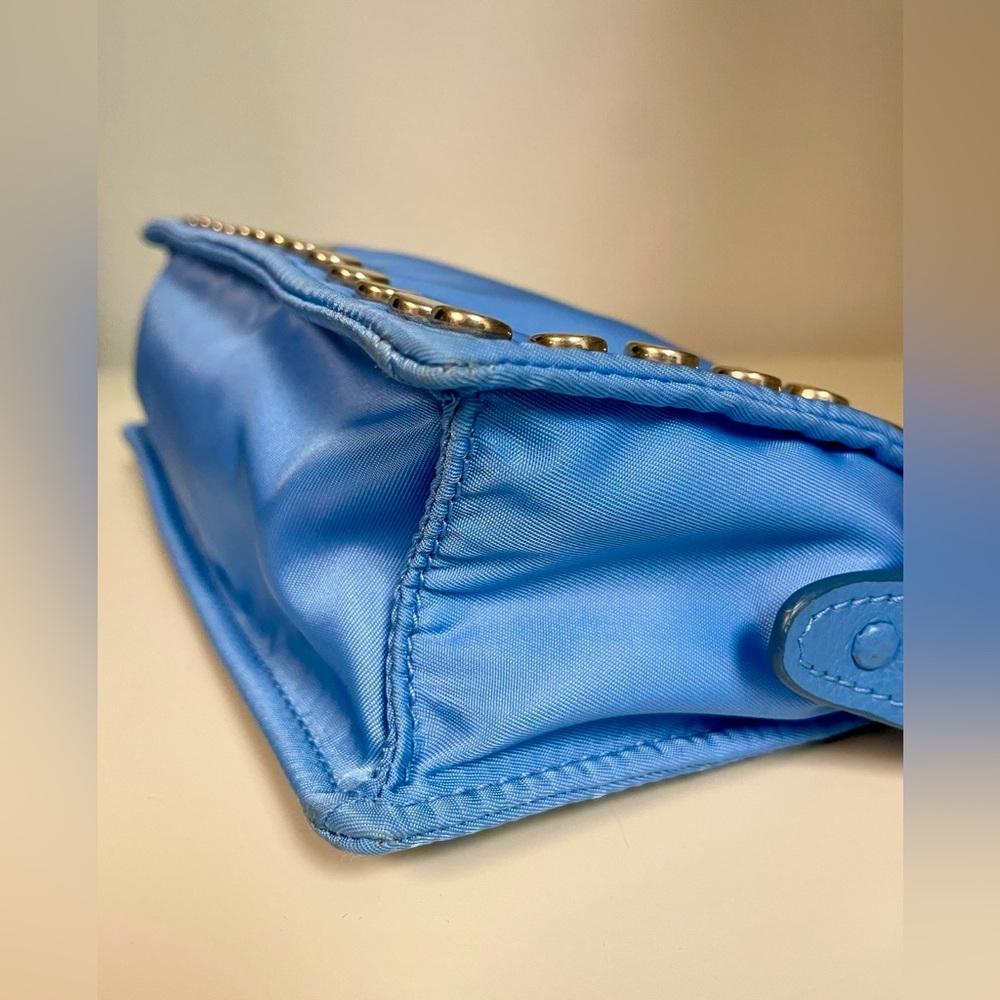 Prada - Tessuto Etiquette Nylon Accessories Pouch | Blue - Silver Studded - Picture 12 of 16